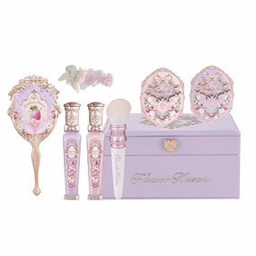 Flower Knows Violet Strawberry Rococo Makeup Box Set, 8-Piece with Mirror, Lip Gloss (2), Blush (2), Blush Brush, Handheld Mirror, Hair Clip, Gift Box