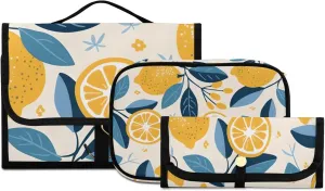 Foldable Hanging Travel Toiletry Organizer Set 3-Piece with Cosmetic Bag & Brush Holder - Cute Lemon (8)