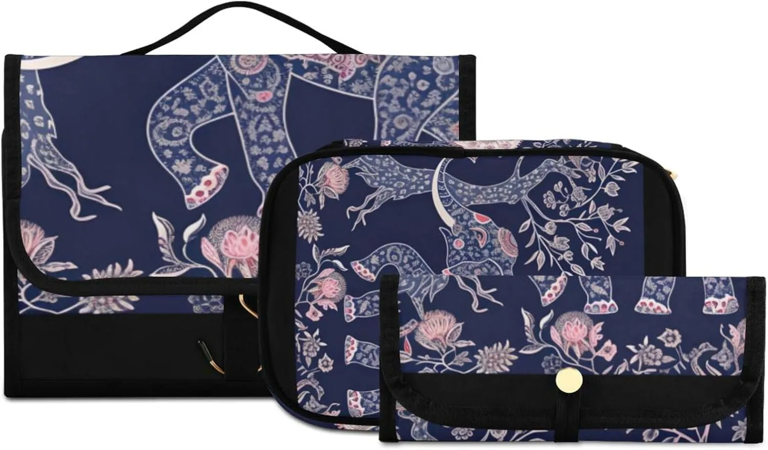 Foldable Hanging Travel Toiletry Organizer Set 3-Piece with Cosmetic Bag & Brush Holder - Elephant (8)