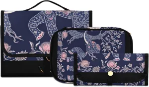 Foldable Hanging Travel Toiletry Organizer Set 3-Piece with Cosmetic Bag & Brush Holder - Elephant (8)