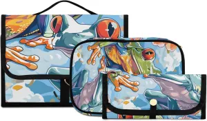 Foldable Hanging Travel Toiletry Organizer Set 3-Piece with Cosmetic Bag & Brush Holder - Frog (8)
