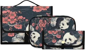 Foldable Hanging Travel Toiletry Organizer Set 3-Piece with Cosmetic Bag & Brush Holder - Panda (8)
