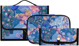 Foldable Hanging Travel Toiletry Organizer Set 3-Piece with Cosmetic Bag & Brush Holder - Peacock (7)