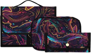 Foldable Hanging Travel Toiletry Organizer Set 3-Piece with Cosmetic Bag & Brush Holder - Shark (8)