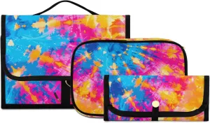 Foldable Hanging Travel Toiletry Organizer Set 3-Piece with Cosmetic Bag & Brush Holder - Tie Dye (8)