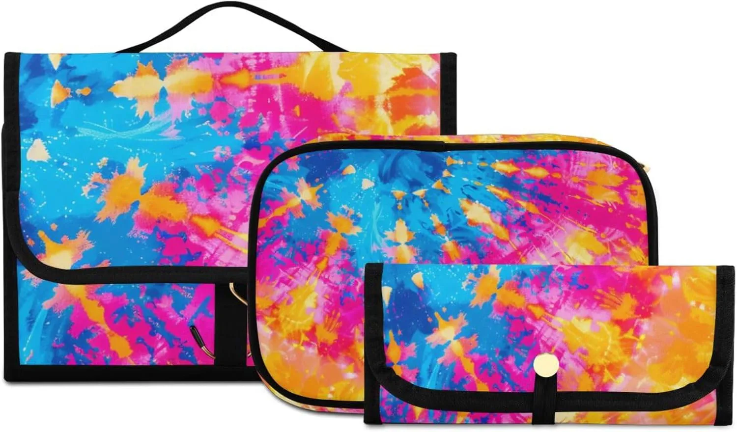 Foldable Hanging Travel Toiletry Organizer Set 3-Piece with Cosmetic Bag & Brush Holder - Tie Dye (8)