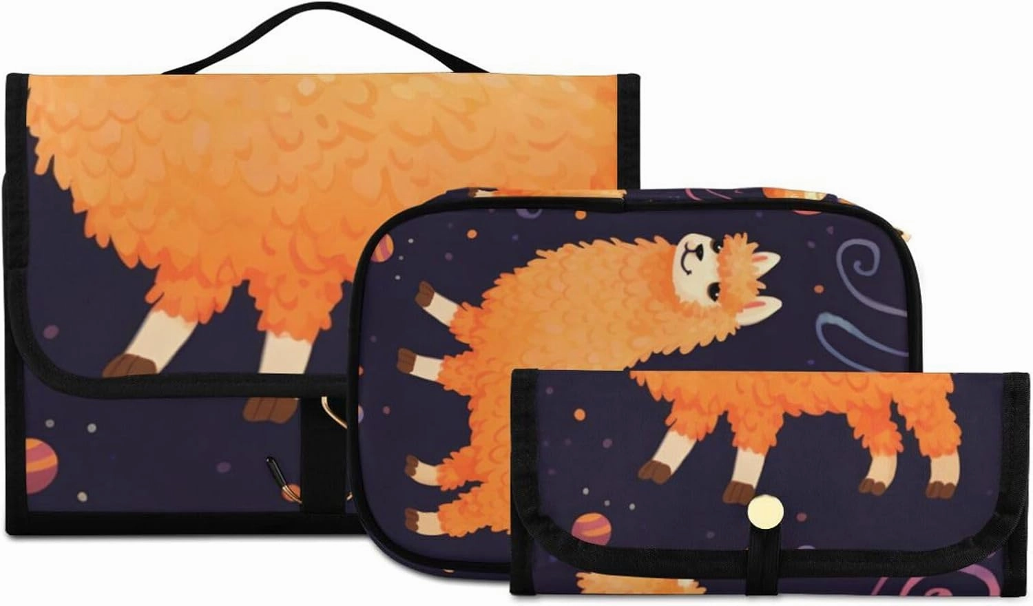 Foldable Hanging Travel Toiletry Organizer Set 3-Piece with Cosmetic Bag & Brush Holder - Alpaca (8)