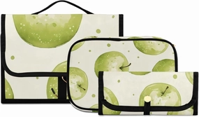 Foldable Hanging Travel Toiletry Organizer Set 3-Piece with Cosmetic Bag & Brush Holder - Cute Apple (2)