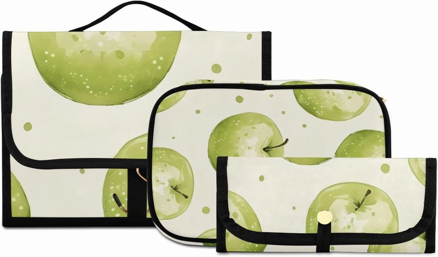 Foldable Hanging Travel Toiletry Organizer Set 3-Piece with Cosmetic Bag & Brush Holder - Cute Apple (2)