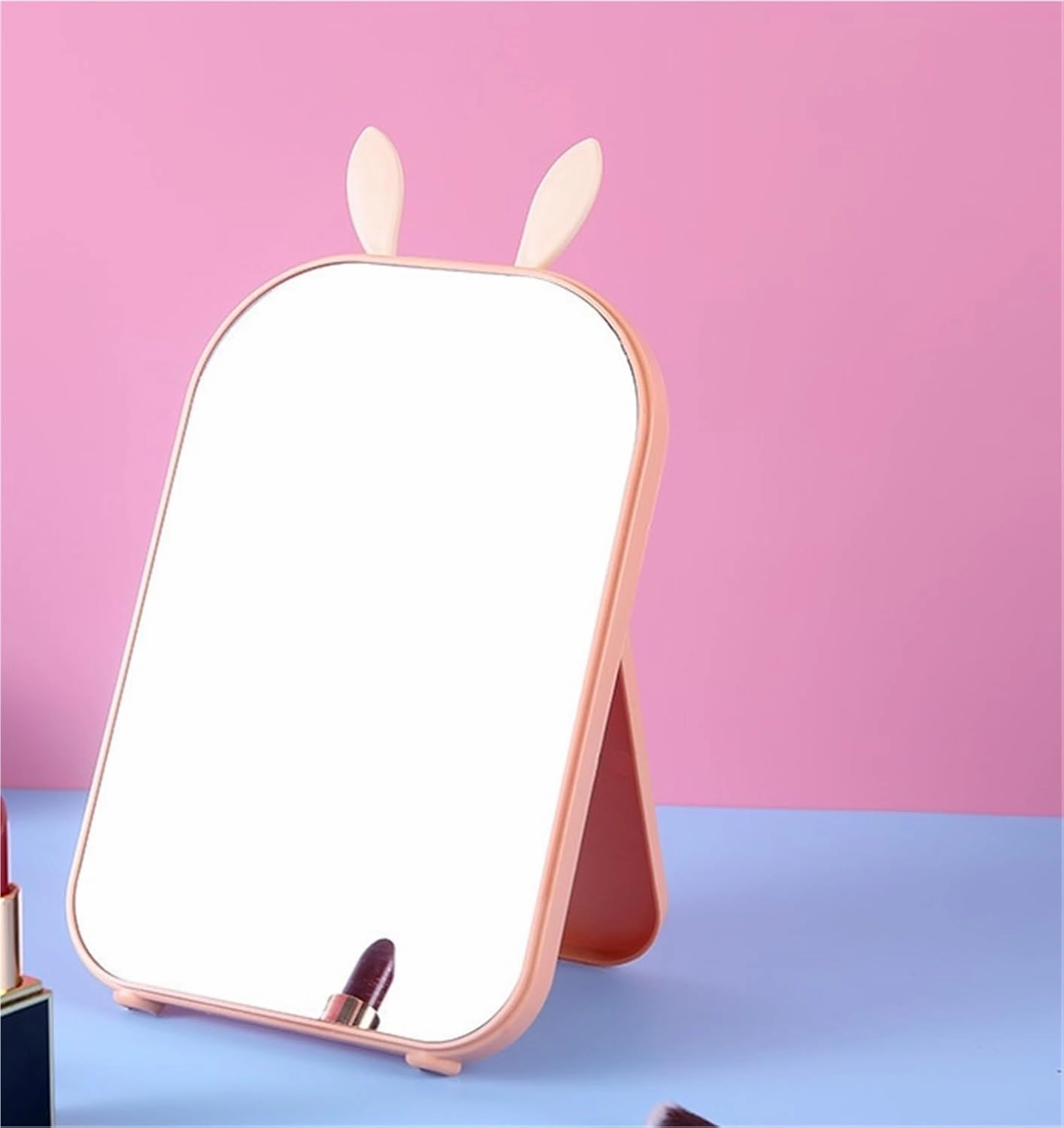 Foldable Makeup Mirror Rabbit Ears Single-Sided Makeup Mirror Desktop Student Dormitory Princess Mirror Square Simple Mirror