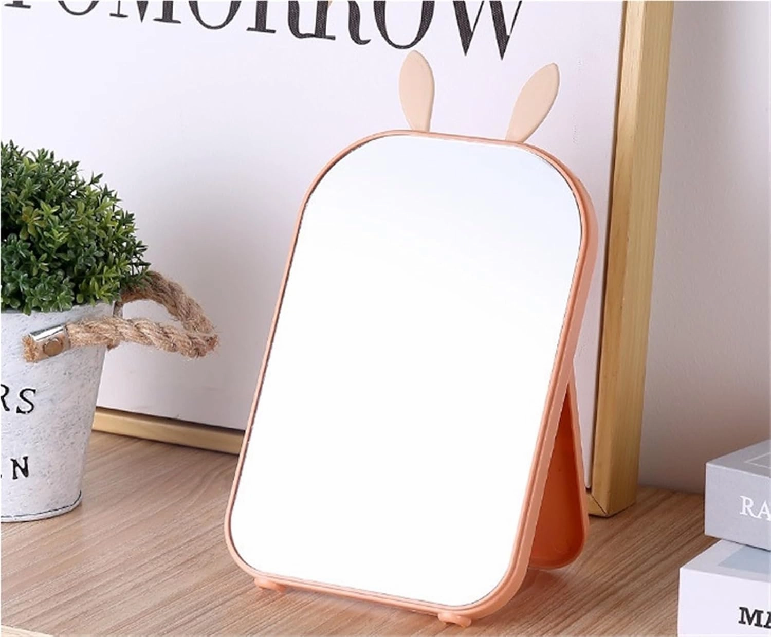 Foldable Makeup Mirror Rabbit Ears Single-Sided Makeup Mirror Desktop Student Dormitory Princess Mirror Square Simple Mirror