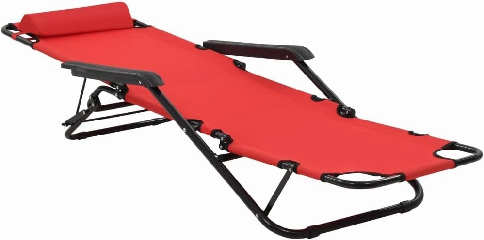 Folding Sun Loungers 2 pcs with Footrests Steel RedLuxury Sun Loungers with Adjustable Backrest and Cushioned Seat