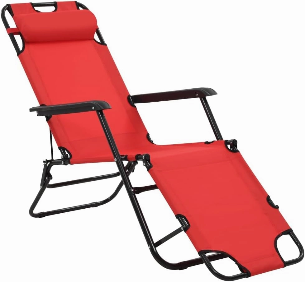 Folding Sun Loungers 2 pcs with Footrests Steel RedLuxury Sun Loungers with Adjustable Backrest and Cushioned Seat