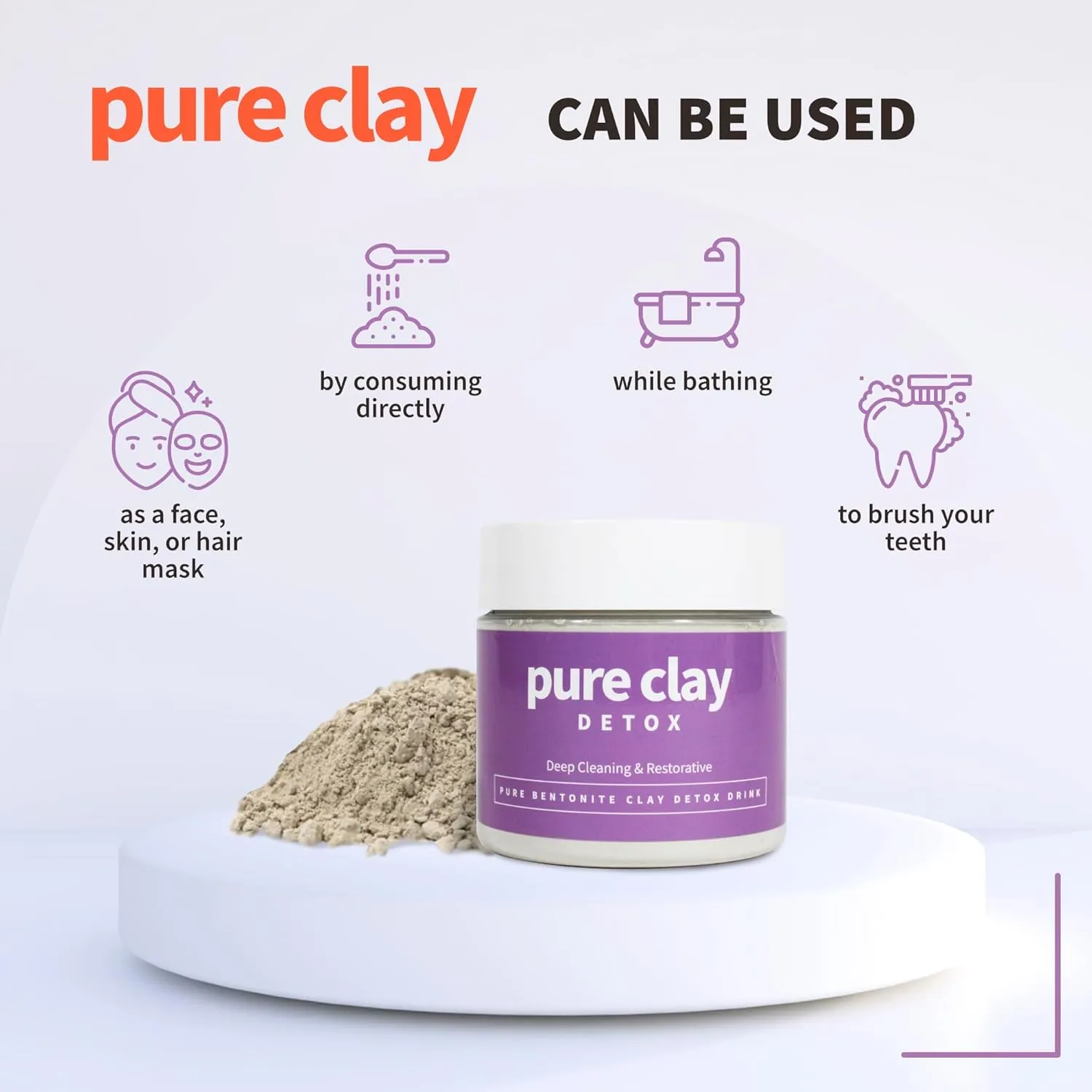 Food Grade Organic Calcium Bentonite Clay Powder, Internal and External Deep Cleansing, Daily Detox Drink, Face Mask, Body Mud, & Toothpaste - 16 oz