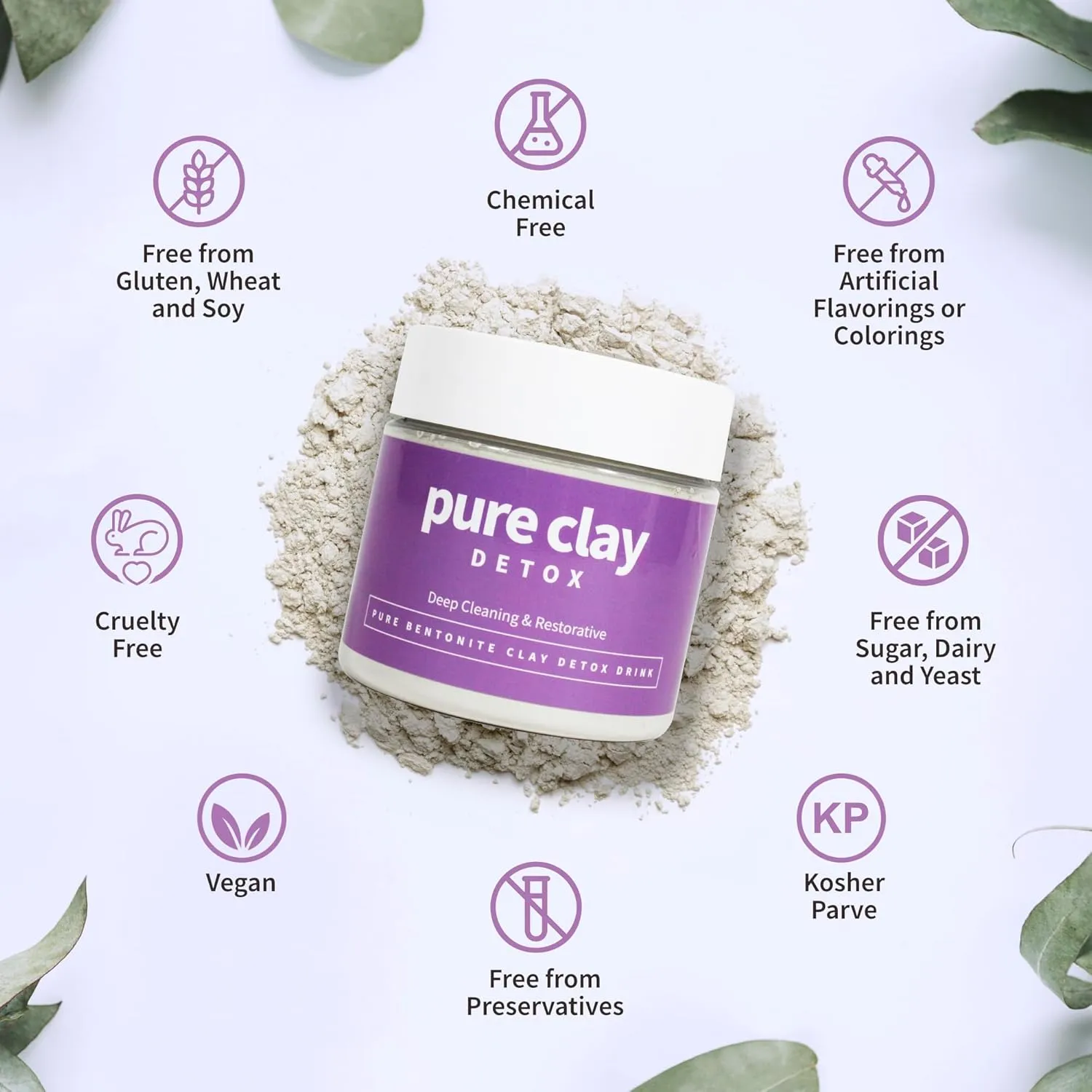 Food Grade Organic Calcium Bentonite Clay Powder, Internal and External Deep Cleansing, Daily Detox Drink, Face Mask, Body Mud, & Toothpaste - 16 oz