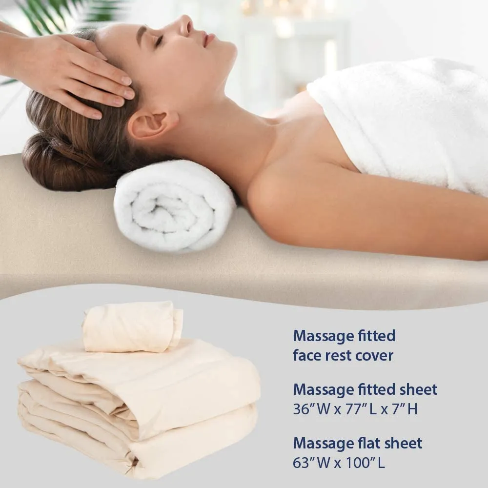 ForPro Premium Flannel 3-Piece Massage Sheet Set for Massage Tables, Includes Flat, Fitted Sheet, and Fitted Face Rest Cover, Natural