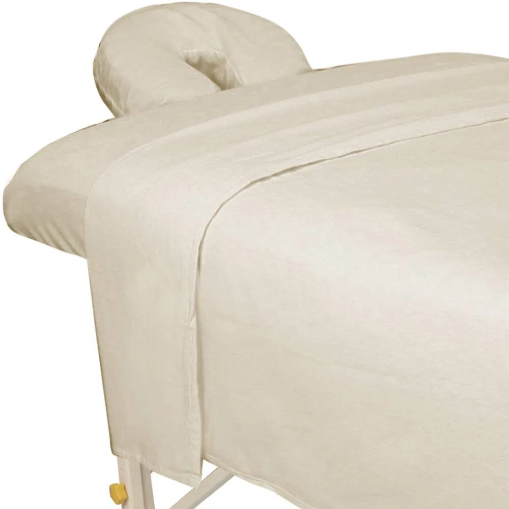 ForPro Premium Flannel 3-Piece Massage Sheet Set for Massage Tables, Includes Flat, Fitted Sheet, and Fitted Face Rest Cover, Natural