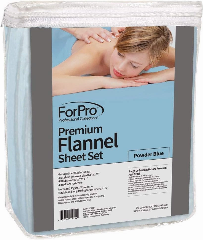ForPro Premium Flannel 3-Piece Massage Sheet Set, Powder Blue