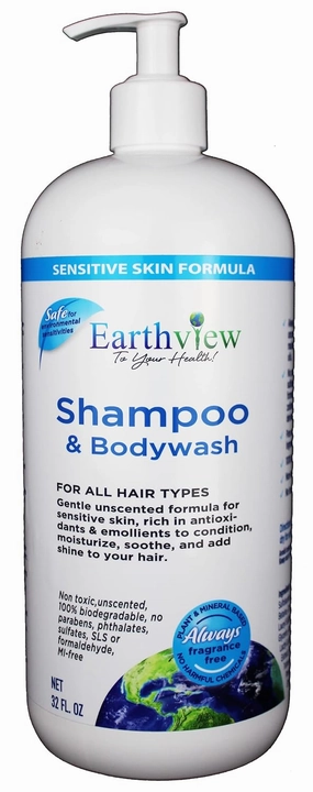 Fragrance Free Shampoo & Bodywash, 32 Fl Oz, All Hair Types- Designed for Environmental Sensitivities (MCS, EI, MI, Sulfate free, SLS free, Sensitive Skin, Unscented, Free & Clear, Naturally Derived, Eco-Friendly, Hypoallergenic)