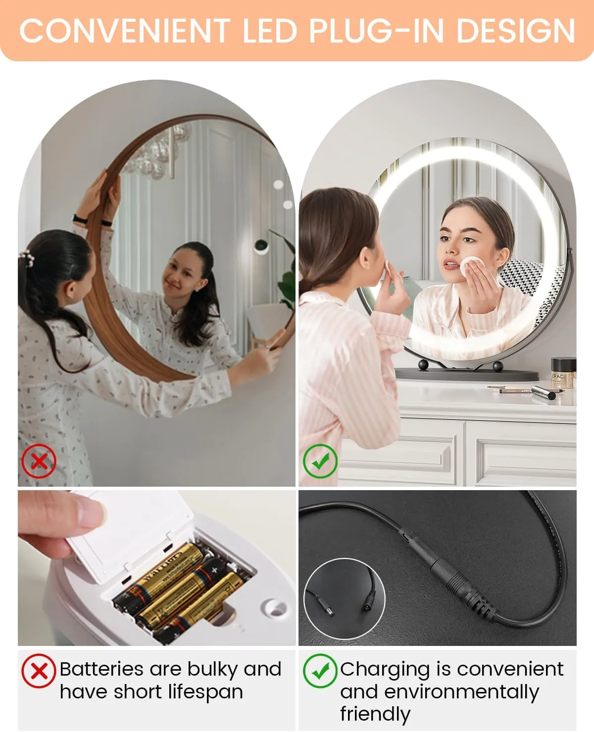 GAOMON 19 Inch Vanity Mirror with Lights, Round Large LED Vanity Mirror with Smart Touch 3 Colors Dimmable, Touch Lighting, 360° Rotation for Dressing Room & Bedroom Tabletop, Easy Assembly, Black