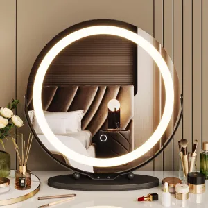 GAOMON 19 Inch Vanity Mirror with Lights, Round Large LED Vanity Mirror with Smart Touch 3 Colors Dimmable, Touch Lighting, 360° Rotation for Dressing Room & Bedroom Tabletop, Easy Assembly, Black