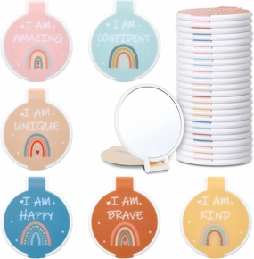 Geetery 24 Pcs Inspirational Compact Mirror Bulk Gifts Round Folding Boho Mini Pocket Mirror for Women Portable Pocket Small Makeup Bulk for Travel Daily Use(Rainbow)