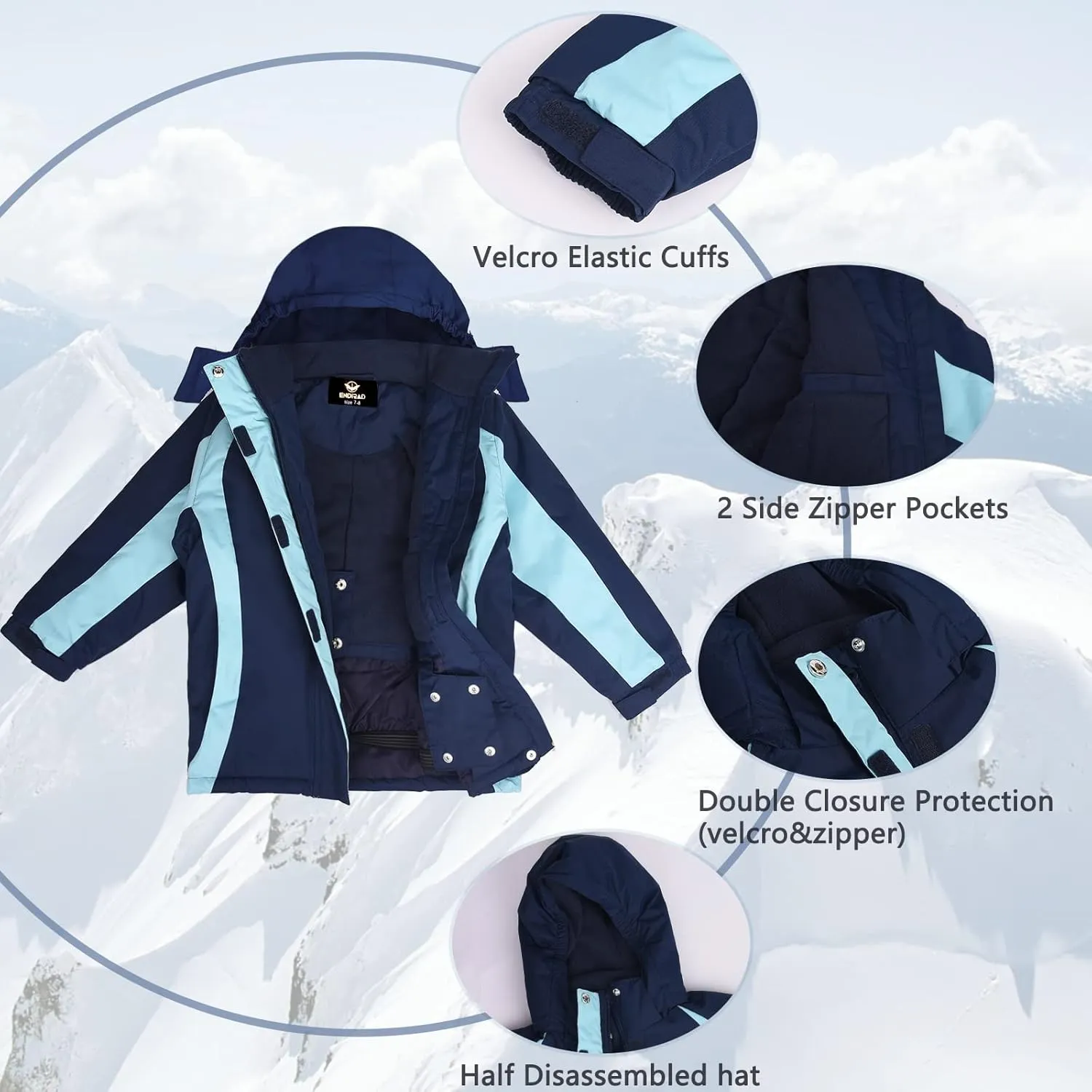 Girl's Waterproof Ski Jacket,Warm Winter Snow Coat,Hooded Fleece Outwear,Windproof RainCoat