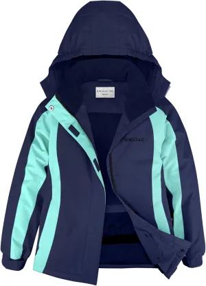 Girl's Waterproof Ski Jacket,Warm Winter Snow Coat,Hooded Fleece Outwear,Windproof RainCoat