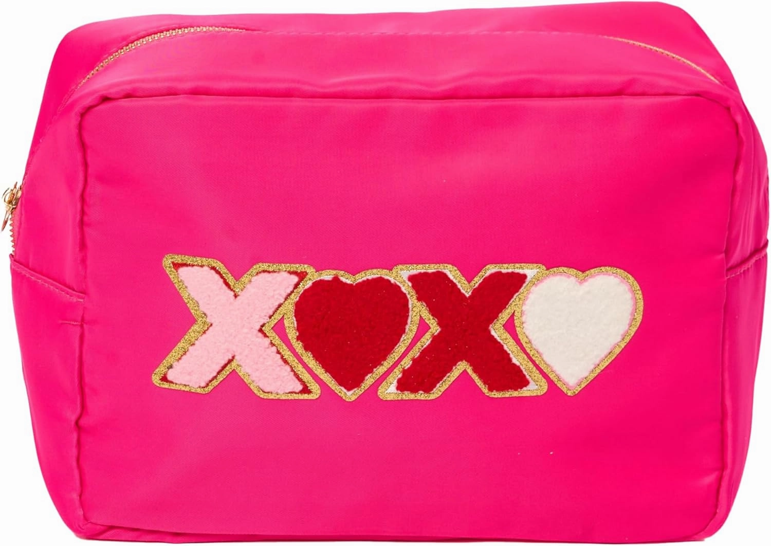 Girls Large Nylon Makeup Bag with Valentine Day XOXO Patch Stylish Travel Makeup Bag and Cosmetic Bags for Girls and Teens