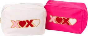 Girls Large Nylon Makeup Bag with Valentine Day XOXO Patch Stylish Travel Makeup Bag and Cosmetic Bags for Girls and Teens