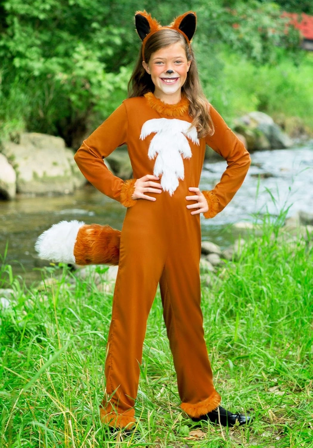 Girls Sly Fox Costume with Headband - Kids Woodland Animal Jumpsuit - Child Animal Halloween Costume