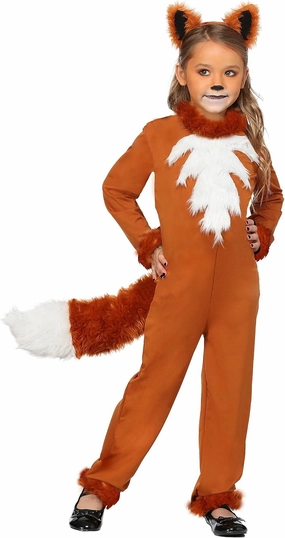 Girls Sly Fox Costume with Headband - Kids Woodland Animal Jumpsuit - Child Animal Halloween Costume