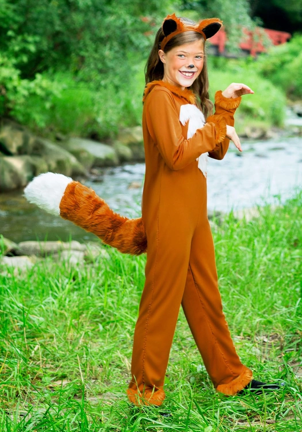 Girls Sly Fox Costume with Headband - Kids Woodland Animal Jumpsuit - Child Animal Halloween Costume
