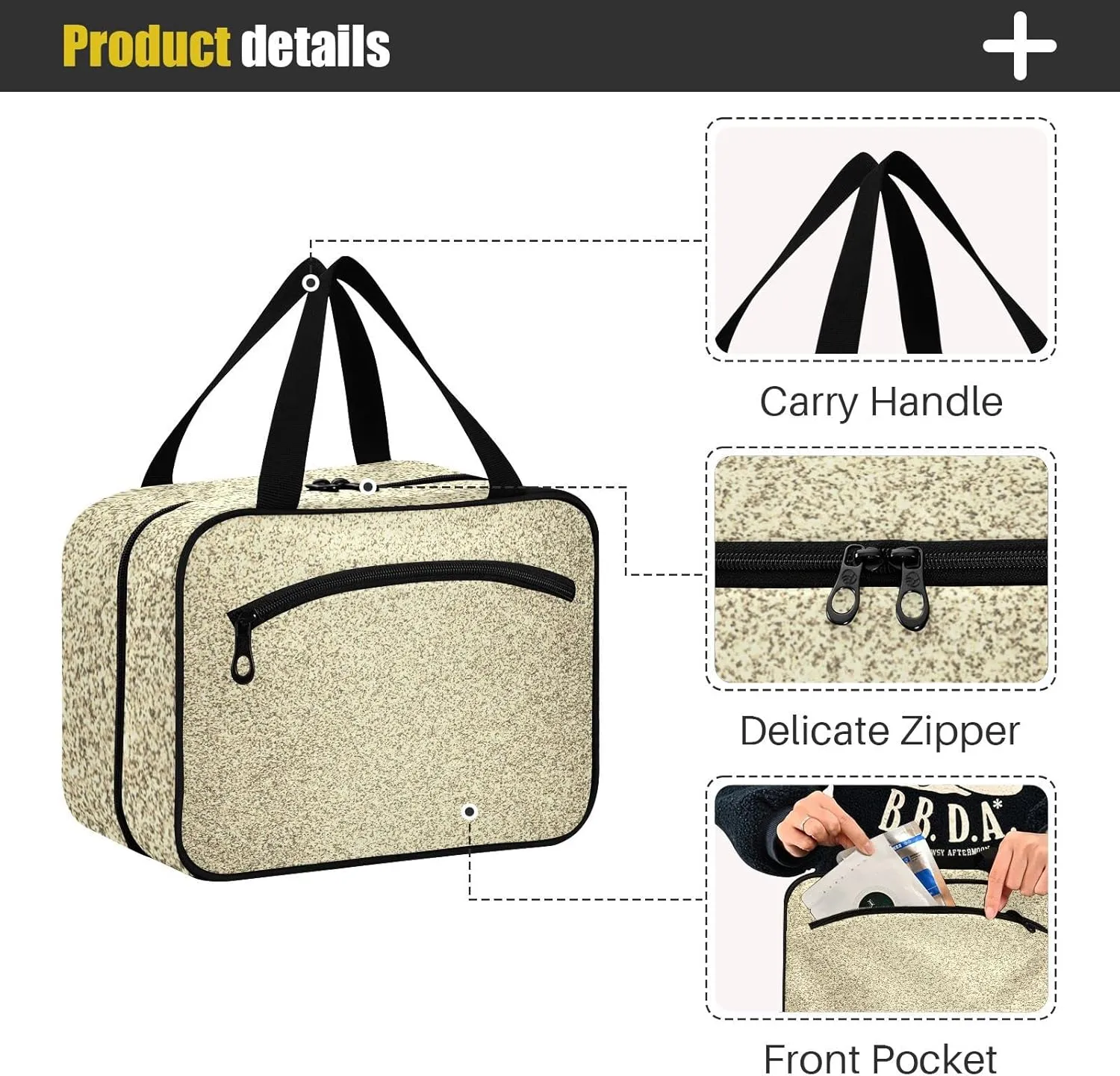 Gold Golden Glitter and Glare Pattern Women's Portable Makeup Bag with Handle Cosmetic Bag, Twill Cloth Travel Cosmetic Bag, Polyester Toiletry Bag for Women M Size