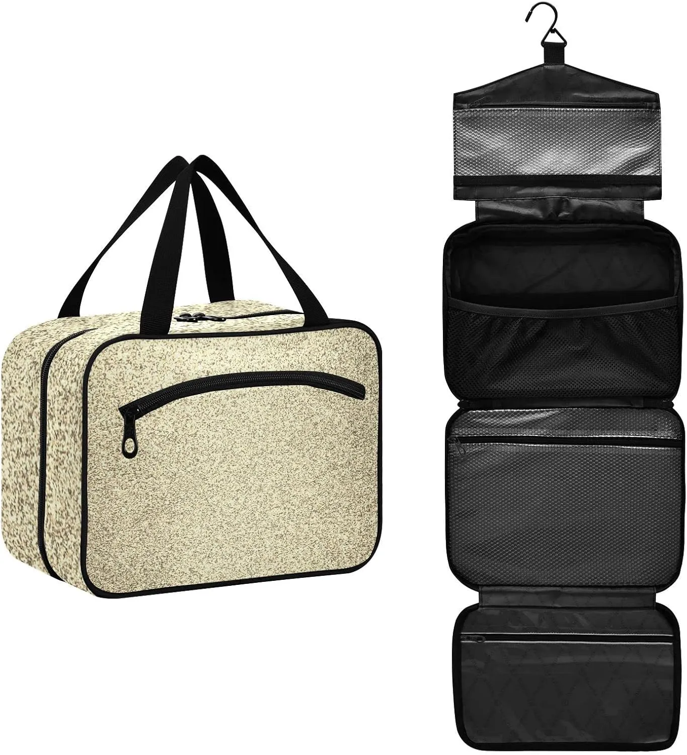Gold Golden Glitter and Glare Pattern Women's Portable Makeup Bag with Handle Cosmetic Bag, Twill Cloth Travel Cosmetic Bag, Polyester Toiletry Bag for Women M Size