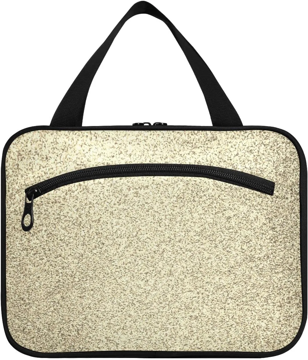 Gold Golden Glitter and Glare Pattern Women's Portable Makeup Bag with Handle Cosmetic Bag, Twill Cloth Travel Cosmetic Bag, Polyester Toiletry Bag for Women M Size