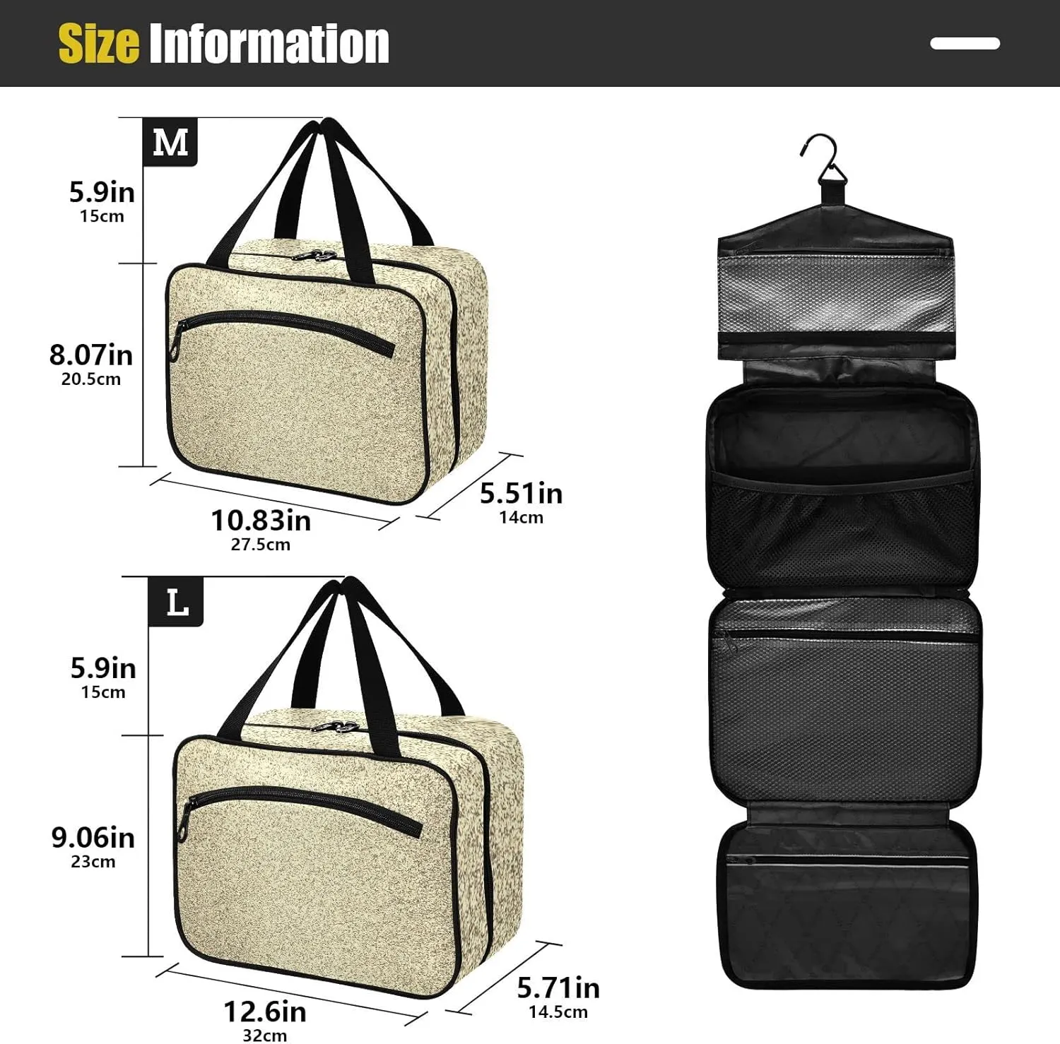 Gold Golden Glitter and Glare Pattern Women's Portable Makeup Bag with Handle Cosmetic Bag, Twill Cloth Travel Cosmetic Bag, Polyester Toiletry Bag for Women M Size
