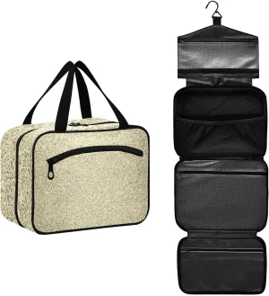 Gold Golden Glitter and Glare Pattern Women's Portable Makeup Bag with Handle Cosmetic Bag, Twill Cloth Travel Cosmetic Bag, Polyester Toiletry Bag for Women M Size