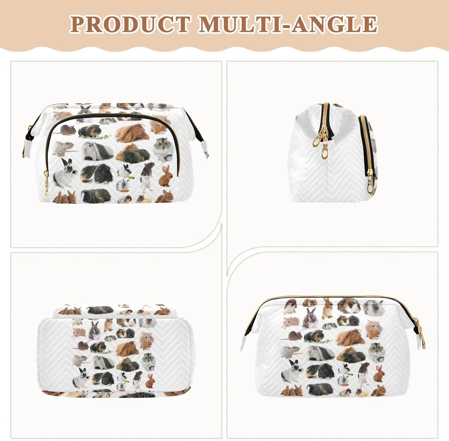 Group of Seamless Rodents on White Background Women Cosmetic Bag Makeup Bag Stylish Trip Beauty Bag Travel Toiletry Bag with Bottle Organizer 10.2 x 5.9 x 6.7 inch