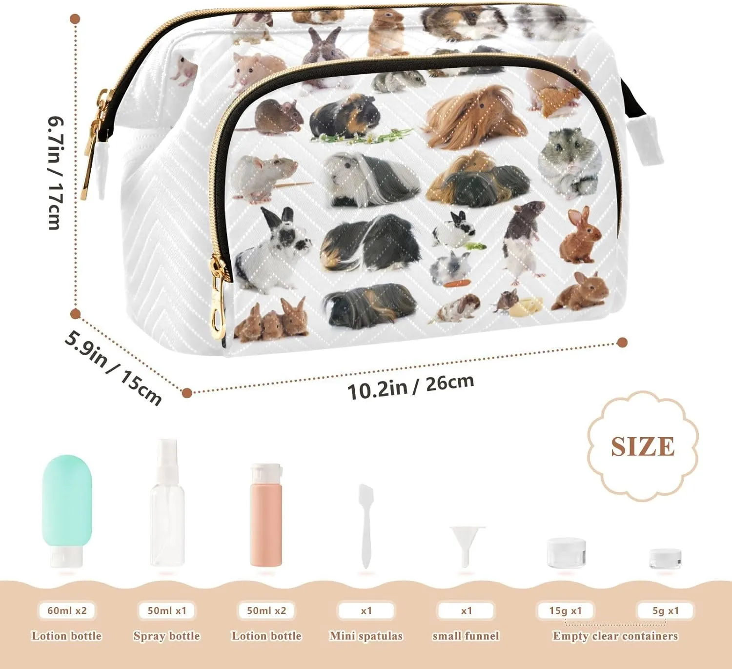 Group of Seamless Rodents on White Background Women Cosmetic Bag Makeup Bag Stylish Trip Beauty Bag Travel Toiletry Bag with Bottle Organizer 10.2 x 5.9 x 6.7 inch