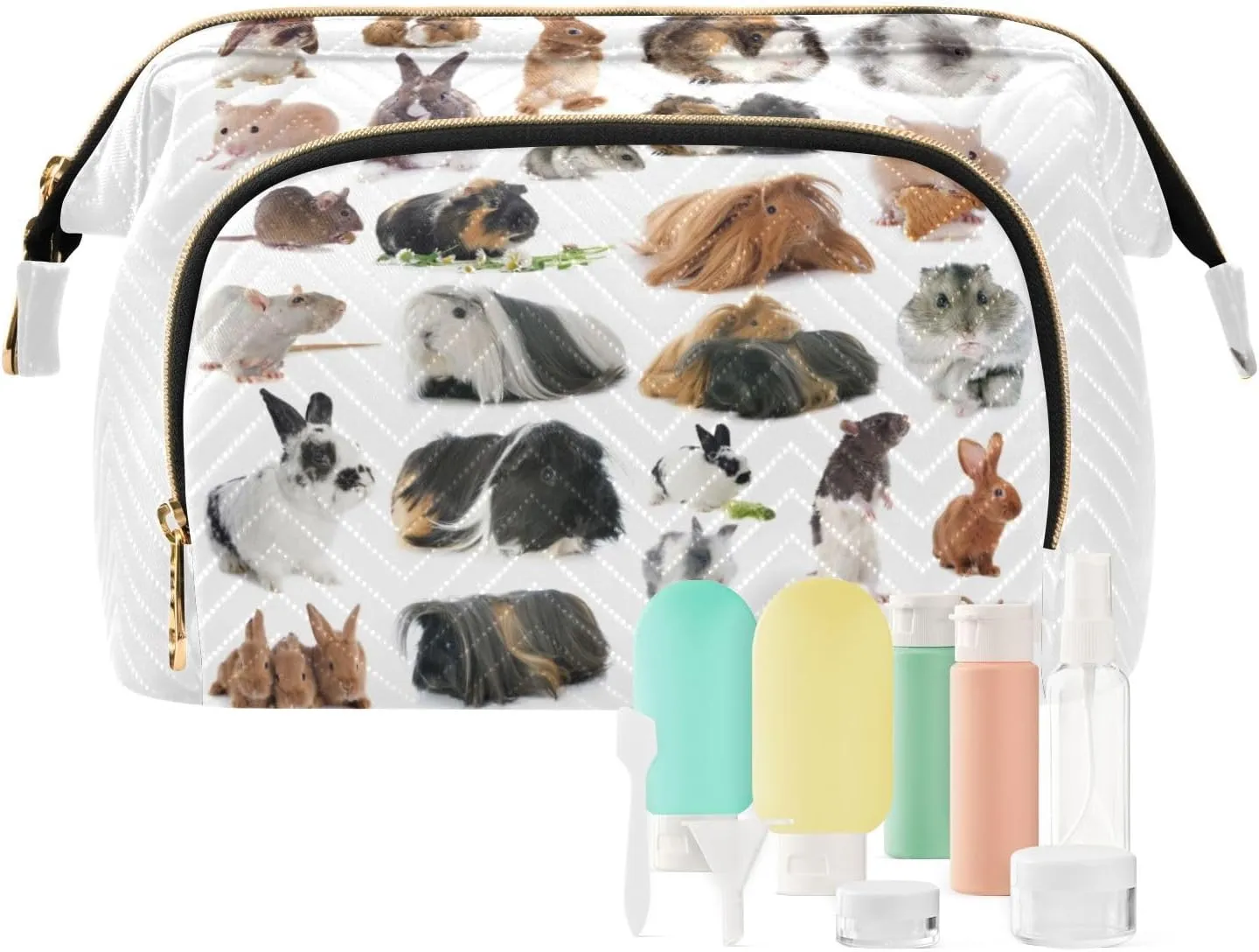 Group of Seamless Rodents on White Background Women Cosmetic Bag Makeup Bag Stylish Trip Beauty Bag Travel Toiletry Bag with Bottle Organizer 10.2 x 5.9 x 6.7 inch