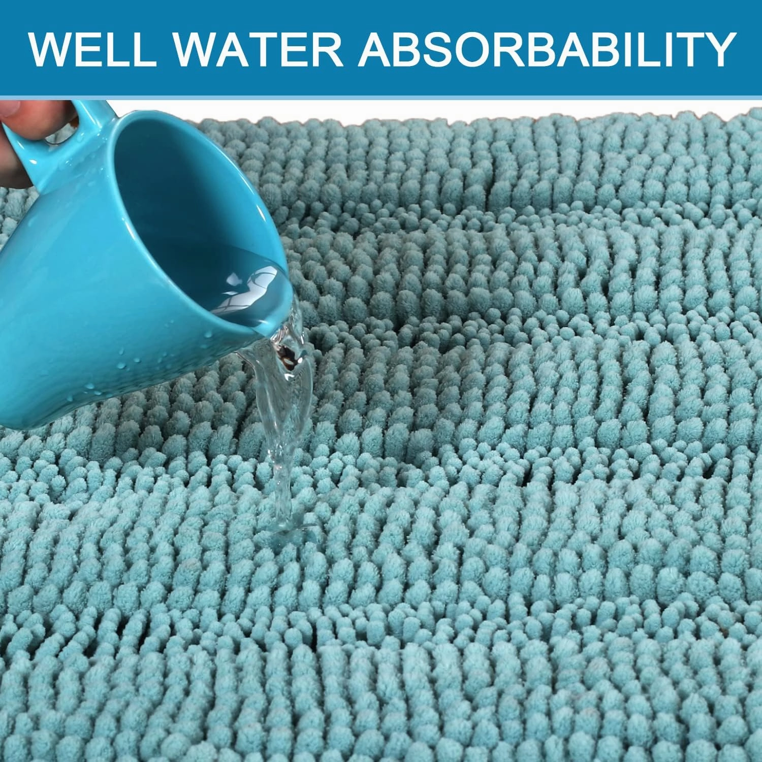 H.VERSAILTEX Extra Thick Chenille Striped Pattern Bath Rugs for Bathroom Non Slip - Soft Plush Shaggy Mats for Floor, Indoor, Entryway (Aqua Haze, 32 x 20 Plus 24 x 17 - Inches)