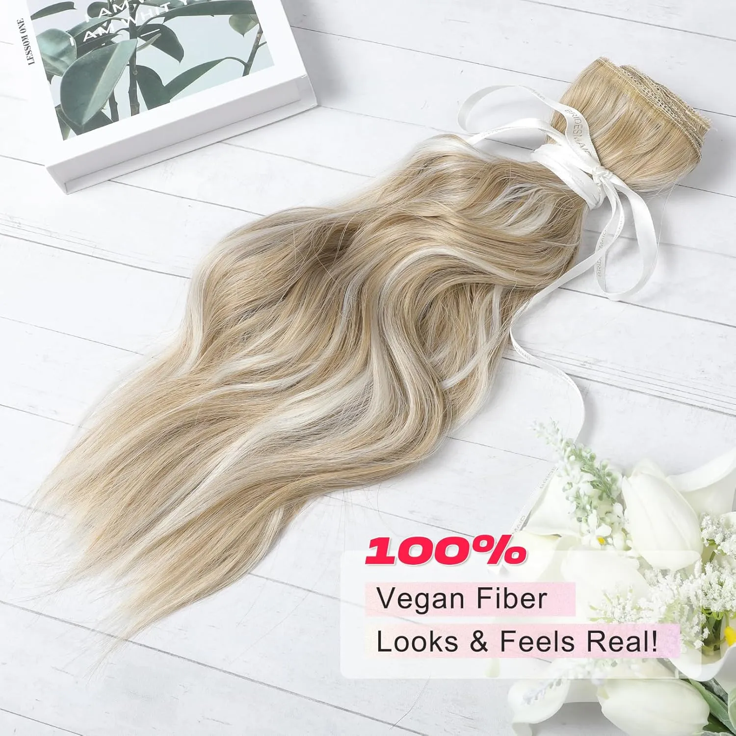 Hair Extensions, 14" Short Clip in Hair Extensions 4PCS Beach Wave Blonde Natural Soft Synthetic Hairpiece for Women - Ash Blonde with Highlights
