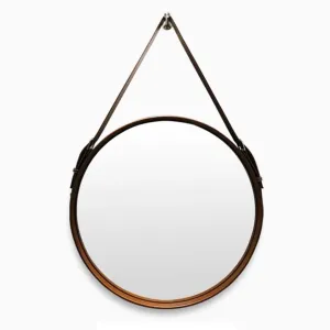 Hanging HD Round Makeup Mirror with Leather Strap, Circle Shaving Mirror for Bathroom, Living Rooms, Washrooms(Diameter 60cm)