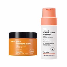 Hanskin AHA & Vitamin C Exfoliating Duo: Cleansing Balm   Powder Cleanser for Radiant, Smooth Skin