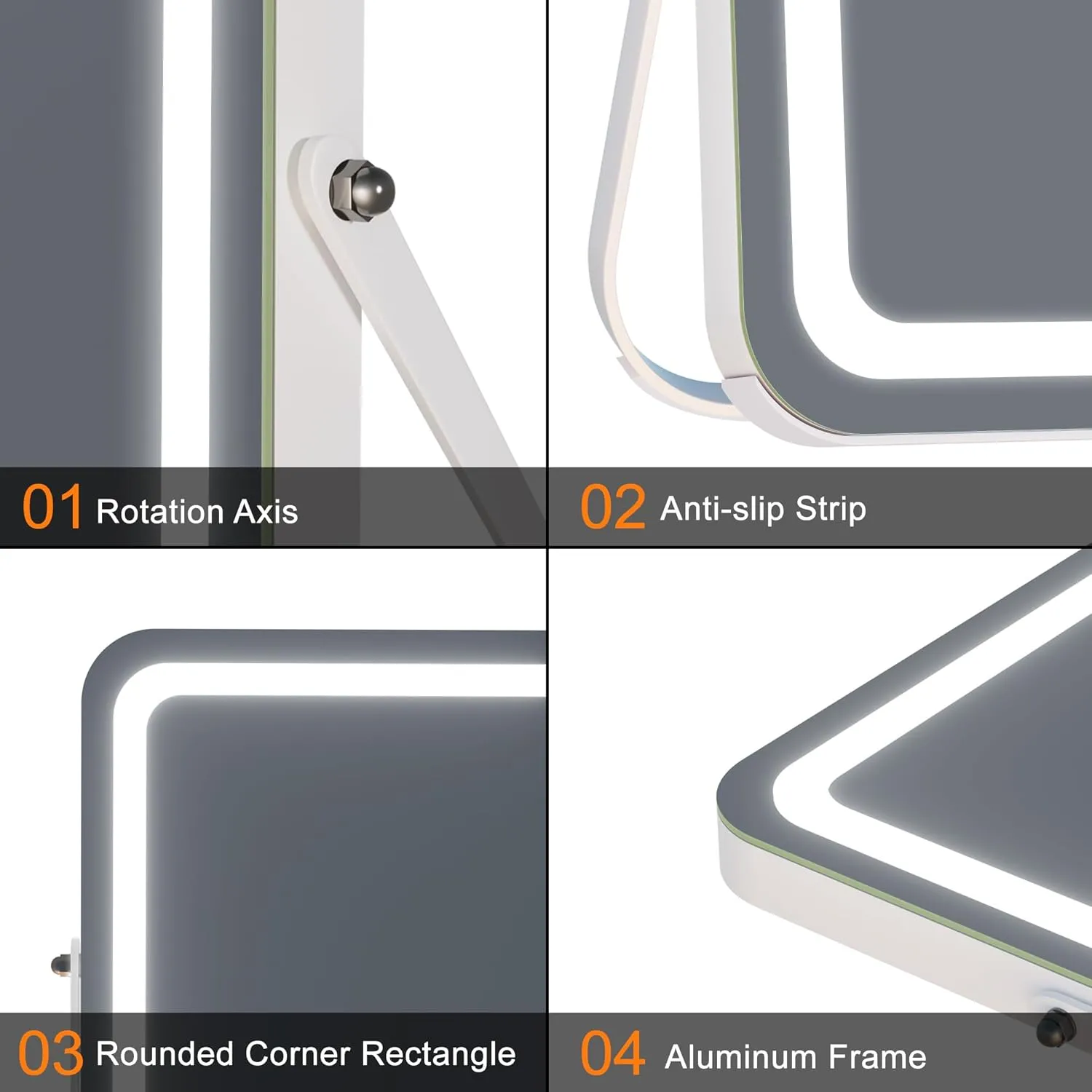 Hasipu LED Makeup Mirror with Bluetooth Speaker, 18" x 14" Vanity Mirror with Lights, Rounded Rectangle White Frame, 3 Modes Light, Smart Touch Control Dimmable, 360°Rotation, With 5X magnifying glass