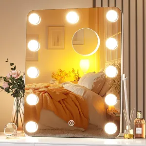 Hasipu Vanity Mirror with Lights, Hollywood 11" x 14" LED Makeup Mirror, 3 Modes Light, Smart Touch Control Dimmable, 360°Rotation, Rounded Rectangle White Frame