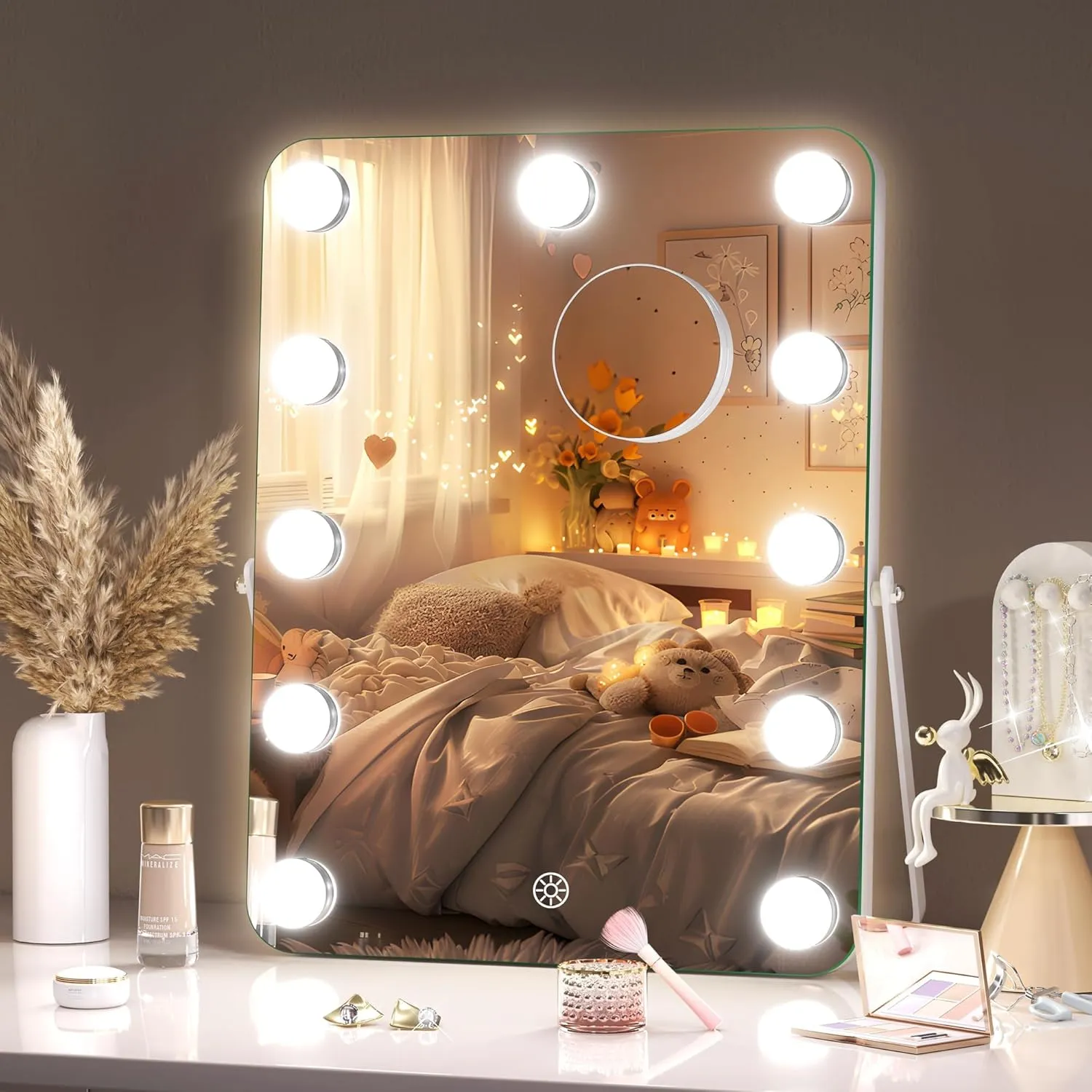 Hasipu Vanity Mirror with Lights, Hollywood 11" x 14" LED Makeup Mirror, 3 Modes Light, Smart Touch Control Dimmable, 360°Rotation, Rounded Rectangle White Frame