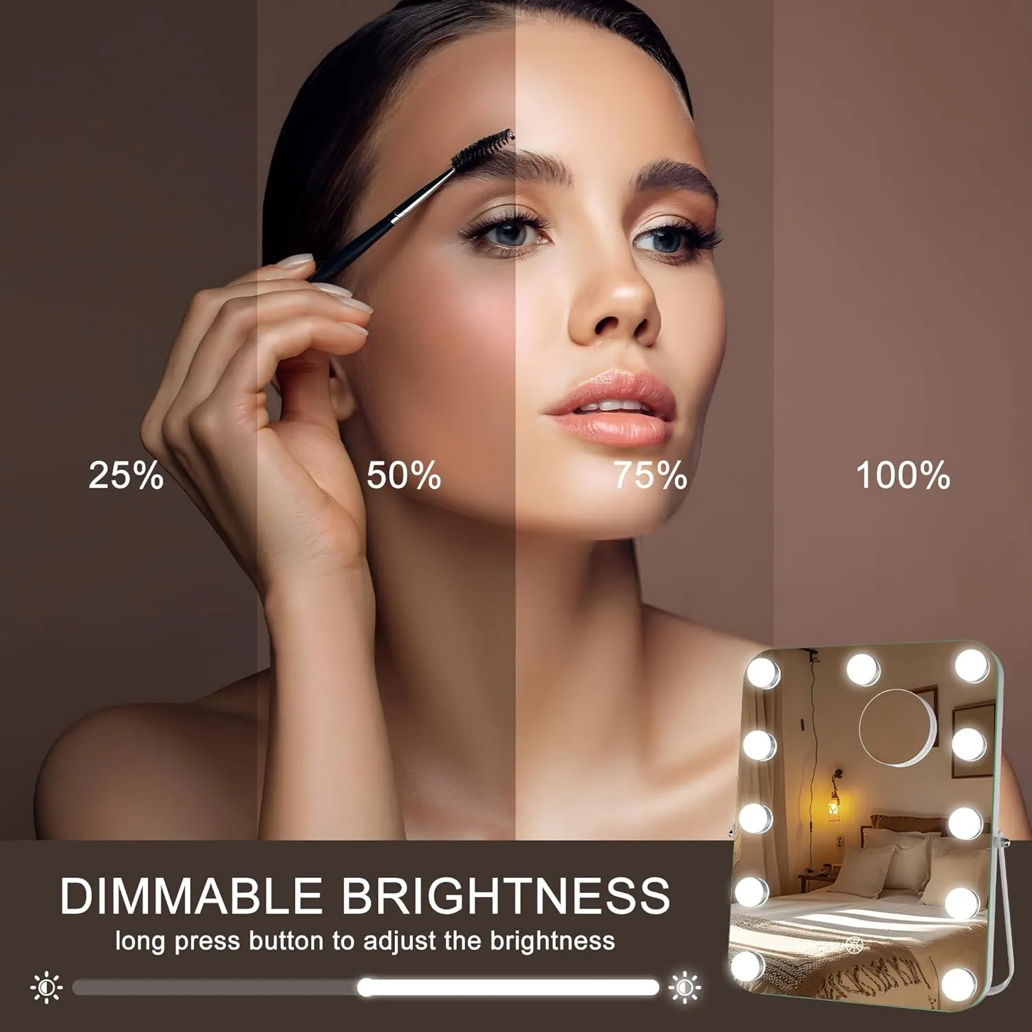 Hasipu Vanity Mirror with Lights, Hollywood 11" x 14" LED Makeup Mirror, 3 Modes Light, Smart Touch Control Dimmable, 360°Rotation, Rounded Rectangle White Frame
