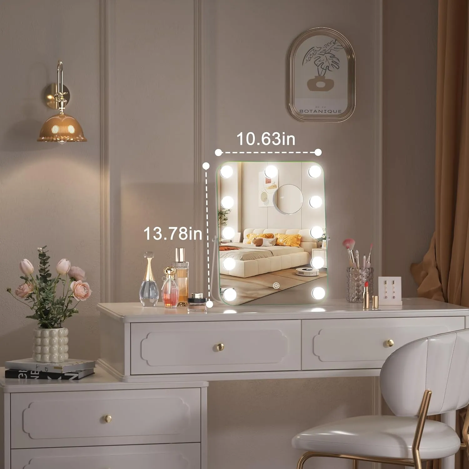 Hasipu Vanity Mirror with Lights, Hollywood 11" x 14" LED Makeup Mirror, 3 Modes Light, Smart Touch Control Dimmable, 360°Rotation, Rounded Rectangle White Frame